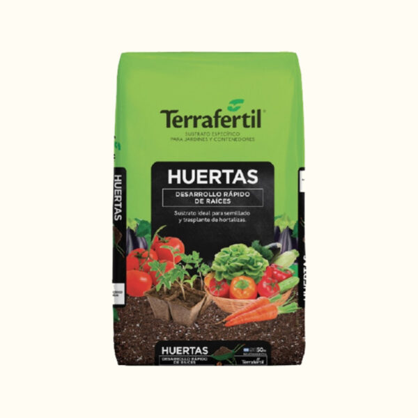 El sustrato Terrafertil Huertas es ideal para semillado y trasplante de hortalizas. Favorece el desarrollo rápido de raíces.