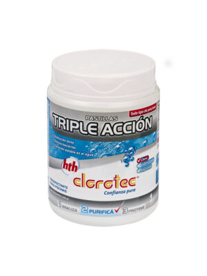 Las pastillas triple acción de Clorotec hth eliminan bacterias y ayudan en la cloración estable en el agua. Para cualquier tipo de pileta.